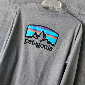 Patagonia Men's Large Responsibili-Tee Shirt Gray‎ Graphic Long Sleeve